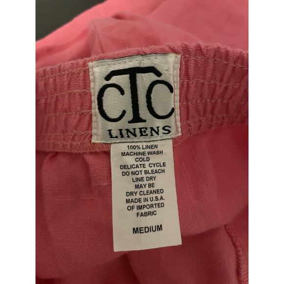 Vintage CTC Linens Women Pants Medium Pink Linen Cropped Elastic Waist Lagenlook - Picture 3 of 7